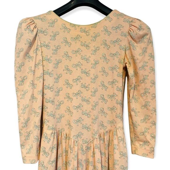 Vintage Petite Lanz Bow Print Pullover Puff Sleeve Dress w/ Pockets Size 6 - Picture 2 of 5